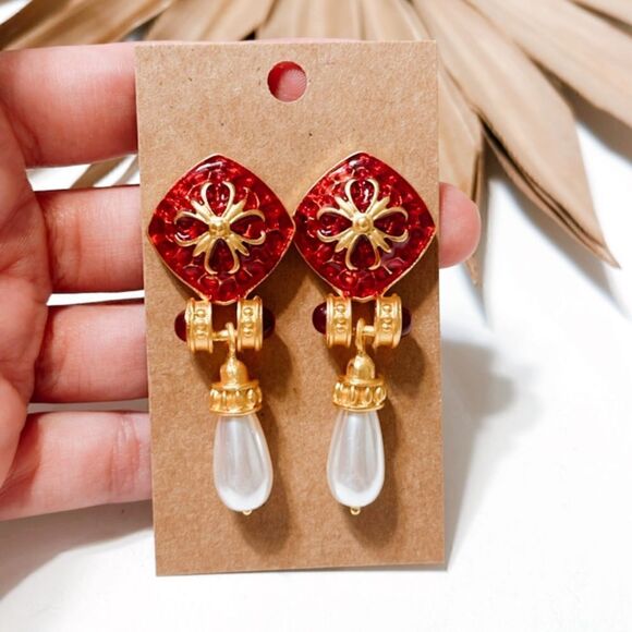 Vintage pearl drop earrings #984 - Picture 2 of 4